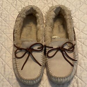 UGG Cream Moccasin Slippers with Brown Laces